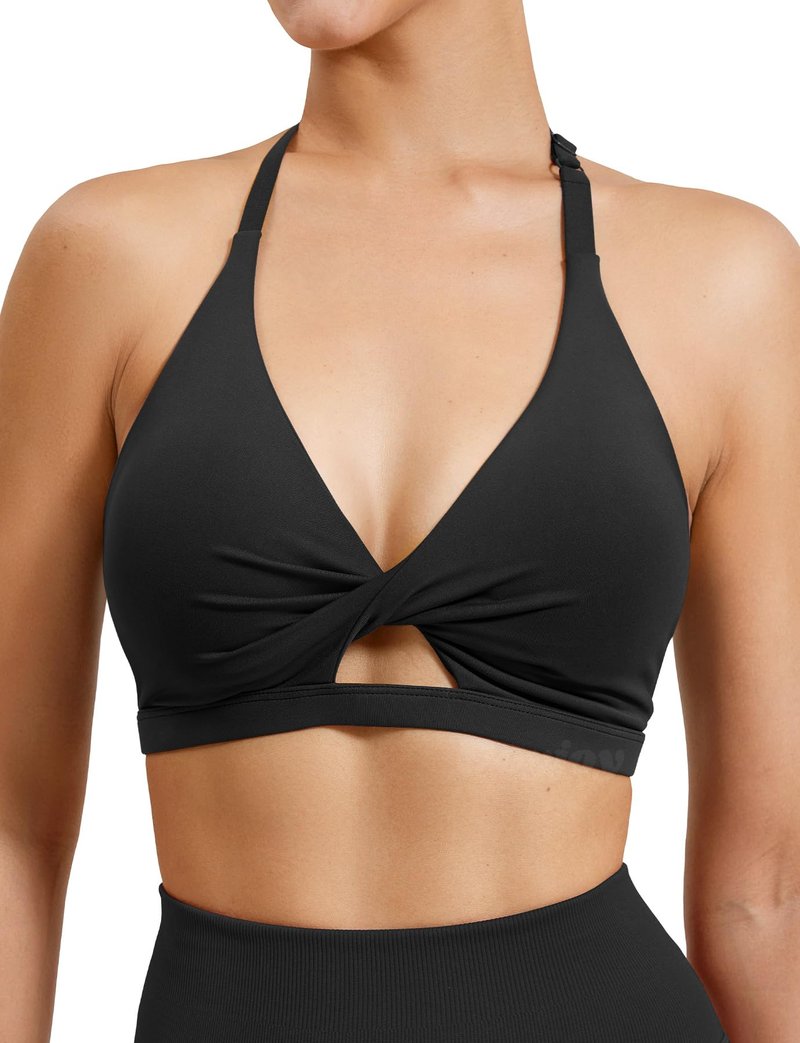 VOYJOY Workout Sports Bras for Women Padded Backless Strappy Fitness Wireless Gym Medium Impact Bra Yoga Crop Top Black L