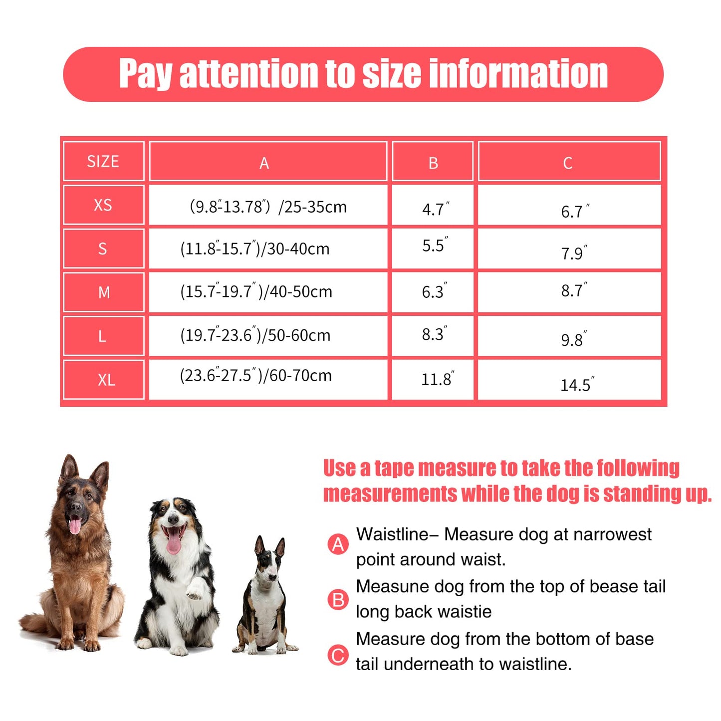 Medo 3 Packs Reusable Dog Nappies, Super Absorbent Washable Dog Diapers Puppy Sanitary Wraps Panties for Female Pet Incontinence and Long Travels 40-50 cm/15.7-19.7 (M), pink+blue+yellow