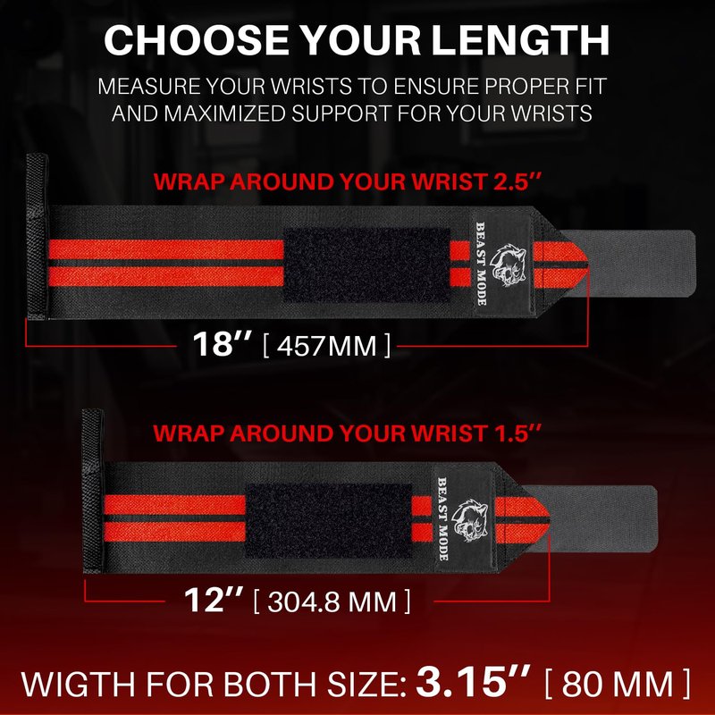 TECEUM Weightlifting Wrist Wraps with Thumb Loop – Black and Red – Arms on Fire – 18 inch – Heavy-Duty Workout Wrist Support & Protection – Ideal for Powerlifting, Strength Training, Bodybuilding