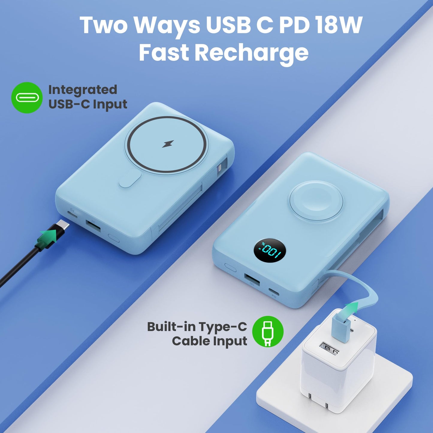 Magnetic Portable Charger 10800mAh for iPhone with Built-in Cables, 6-in-1 Wireless Power Bank with iWatch Charger, LCD Display 25W PD Fast Charging Battery Pack for iPhone 16/15/14/13/12, Apple Watch