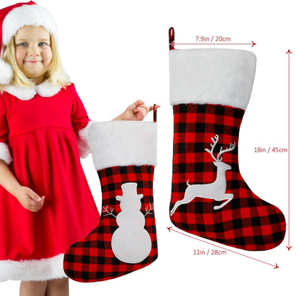 Dremisland 4 Pack Christmas Stockings 18 Inch Large Red Black Buffalo Plaid Christmas Stockings with Plush Faux Fur Cuff,Fireplace Hanging Stockings for Xmas Holiday Party Decor (Red&White)
