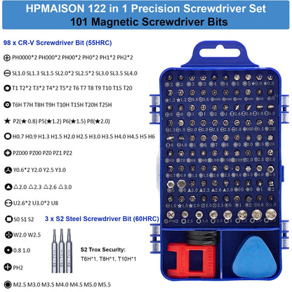 HPMAISON 122 in 1 Precision Screwdriver Set, Magnetic Mini Screwdriver Set DIY Repair Tools Kit for iPhone, Laptop, PC, Watch, Glasses and Other Electronics with Magnetic Memory Mat