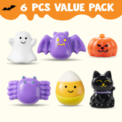 JOYIN 6 PCS Halloween Silicone Stress Relief Squishy Toys, Mini Soft Squeeze Toys for Halloween Party Favor Goodie Bag Fillers, Cute Ghost Mochis Stress Reliever Anxiety for Kids Gift