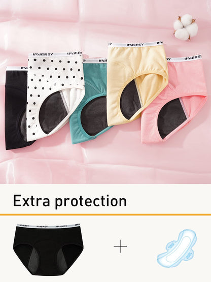 INNERSY Period Pants for Teenage Girls Cotton Menstrual Underwear Leakproof Knickers Pack of 3 (12-14 Years, Colourful Black)