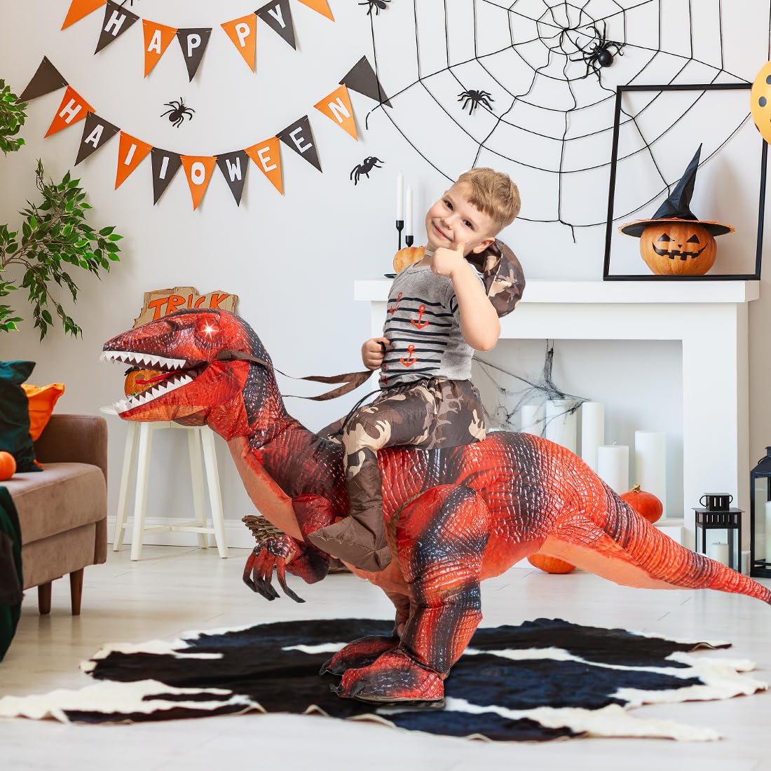 GOOSH Inflatable Dinosaur Costume for Kids Halloween Costumes Boys Girls Funny Blow up Costume for Halloween Party Cosplay (4-6Yrs)