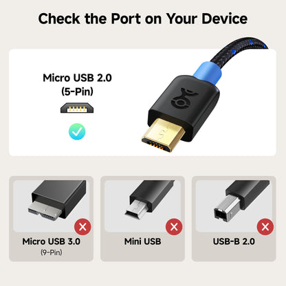 Cable Matters Braided USB C to Micro USB Cable - 6.6ft, [3A/15W Charging, 480Mbps Data] MicroUSB to USBC Cable, Micro-B 2.0 Cord for Game Controller, Camera, GPS, Dash Cam, and More, Black