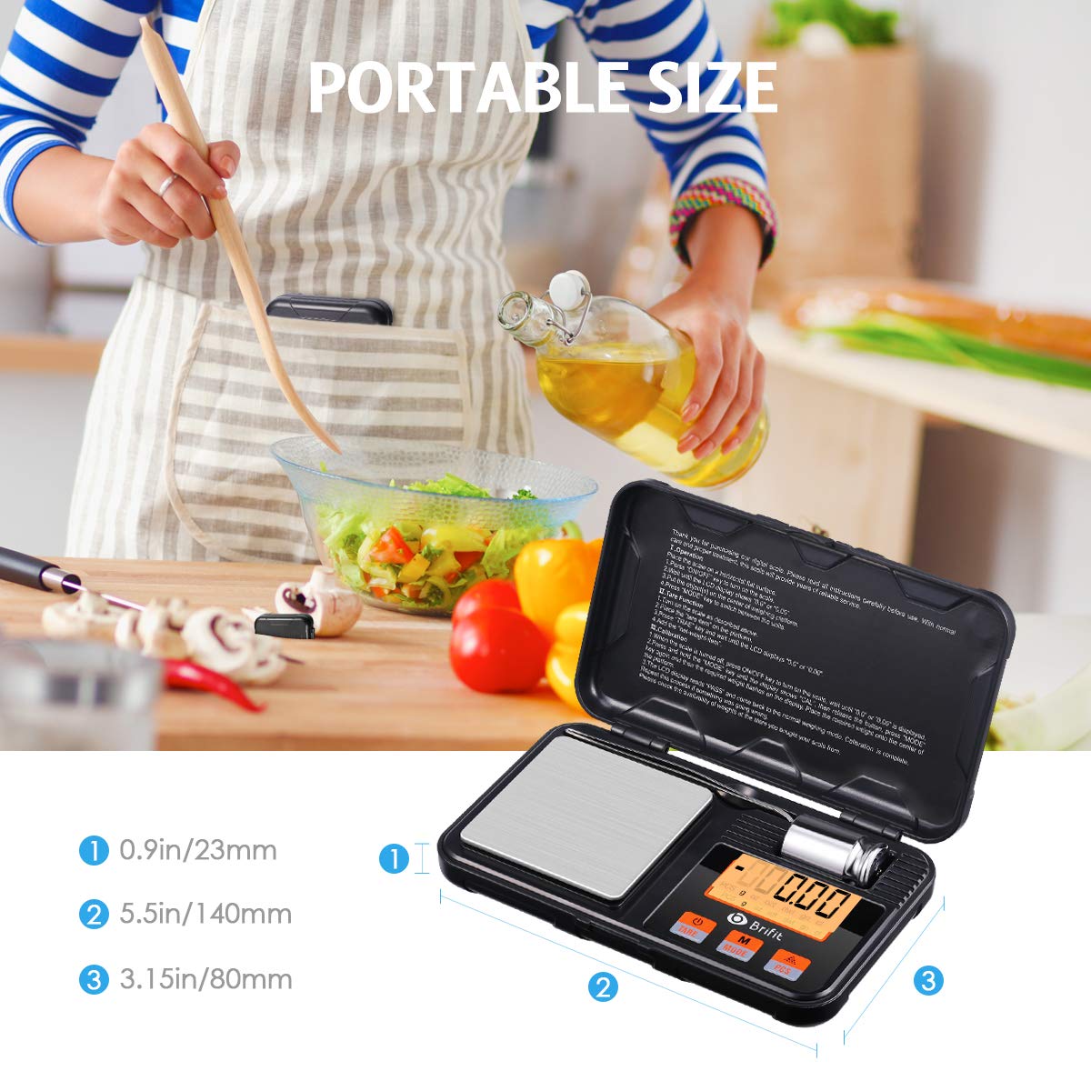 Brifit Digital Pocket Scale, Precision Mini Scale with Backlit LCD, PCS, Tare Function, 200g/0.01g Digital Scale with 50g Calibration Weights for Chiristmas Gift (Batteries, Tweezers Included)