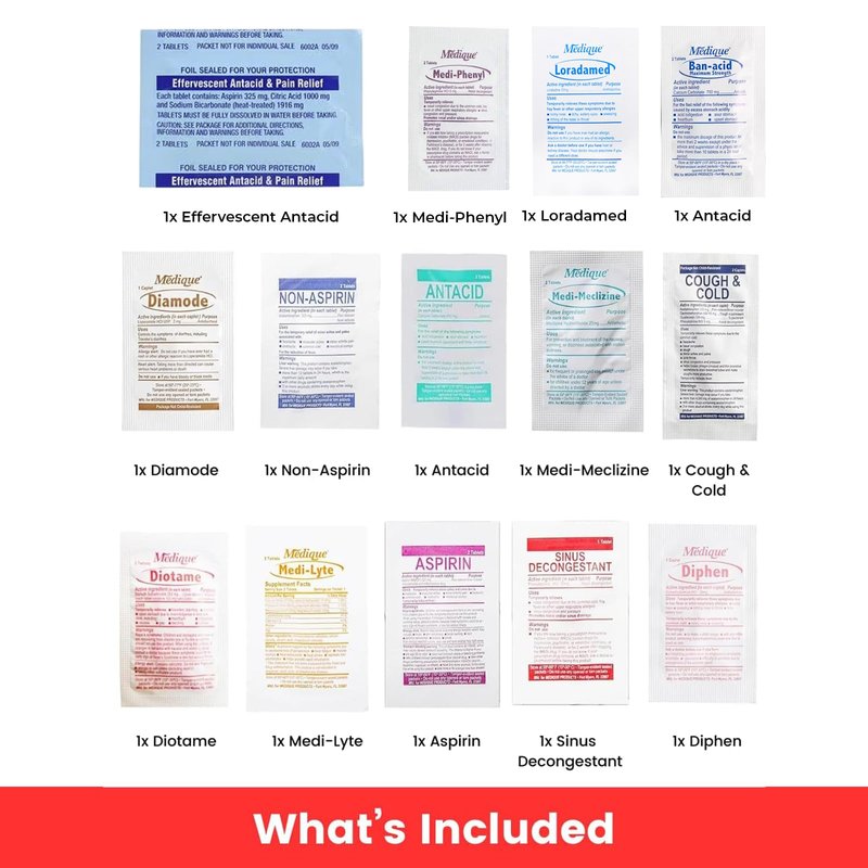 Pocket RX Business Mini Travel Medicine Kit – TSA-Approved First Aid Pouch with 14 Essential OTC Medications for Headache, Pain, Allergy, Upset Stomach & More – Compact, USA Made