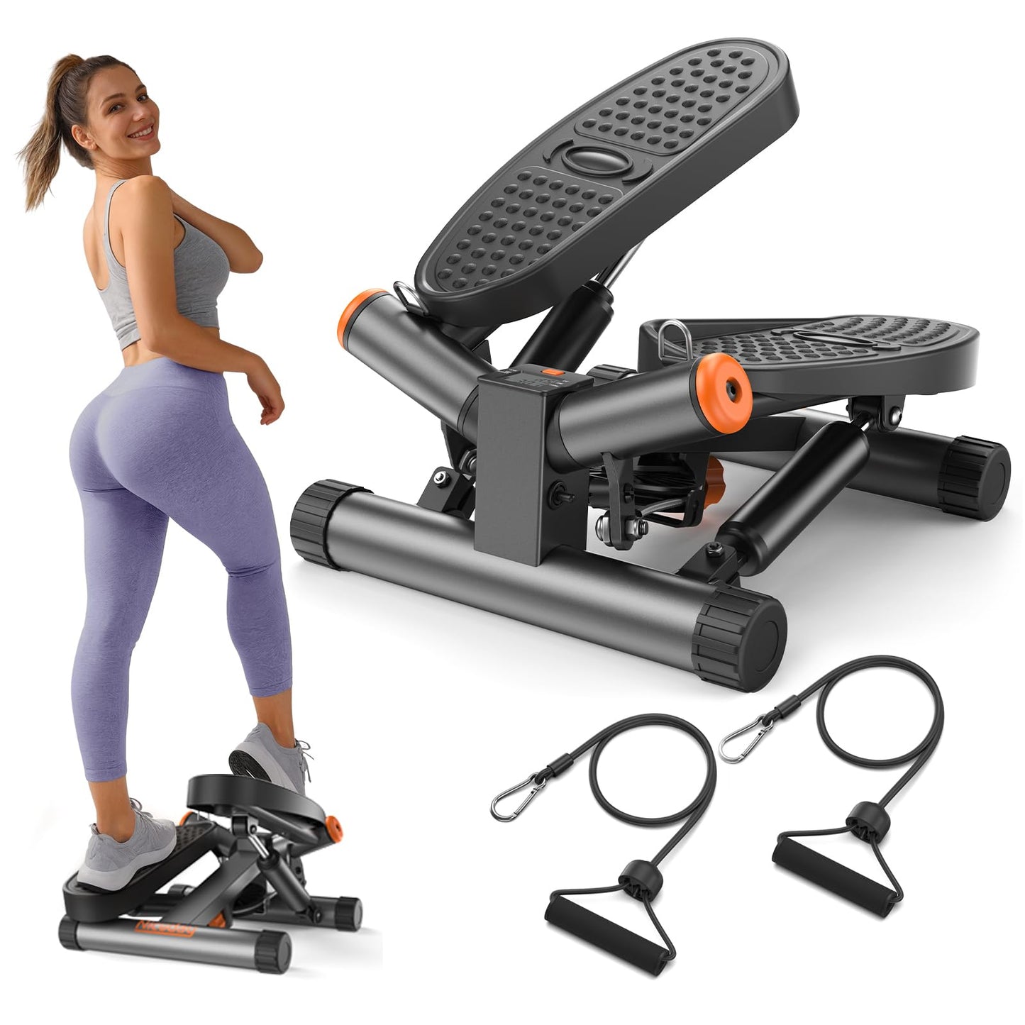 Niceday Steppers for Exercise, Stair Stepper with Resistance Bands, Mini Stepper with 300LBS Loading Capacity, Hydraulic Fitness Stepper with LCD Monitor