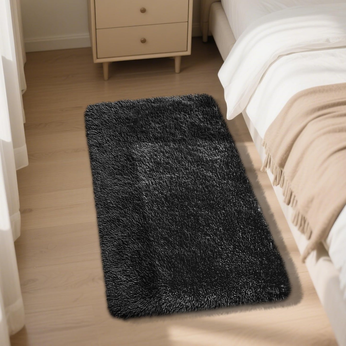 Fluffy Rug Shag Area Rug, Black 2x4 Area Rugs for Bedroom, Small Bedside Rug, Soft Fluffy Shag Entryway Throw Rugs for Living Room Bedroom Kids Room Home Decor