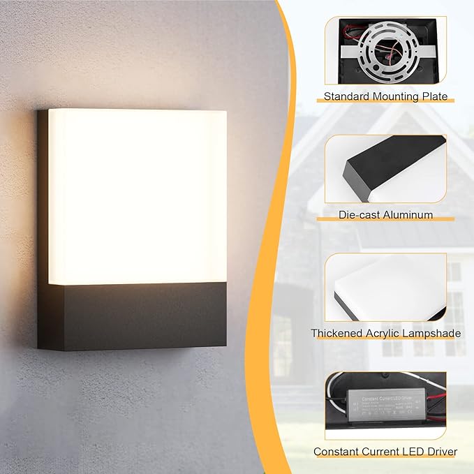 1-Pack Modern Outdoor LED Wall Light,24W 3000K Wall Porch&Patio Light,IP65 Led Exterior Wall Lights Fixtures,Low Profile Wall Sconce for House Yard Garage Walkway Garden(Black)