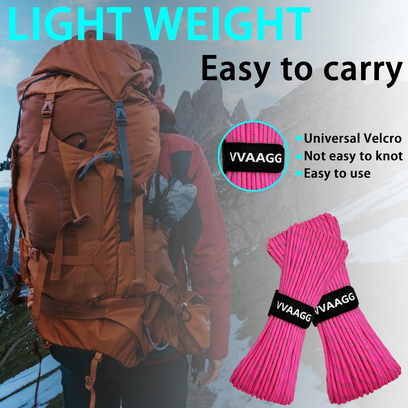 VVAAGG Pink Reflective Paracord Rope 100FT, 7 Strand Nylon para Cord Lanyard Utility 550 Parachute Cord, 4mm Thin Tent Rope for Outdoor Camping Hiking (Pink)