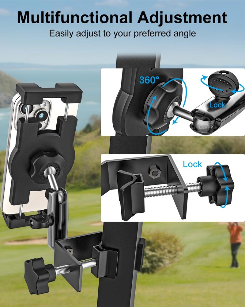 GDZN Golf Cart Tablet Holder, 360° Rotatable Metal Square Pole Clamp for EZGO/Club Car/Yamaha/Icon, Heavy Duty Anti-Shake Mount Fits iPad Pro Air Mini, Galaxy Tab, Z Fold, Fire HD 4-13'' Devices