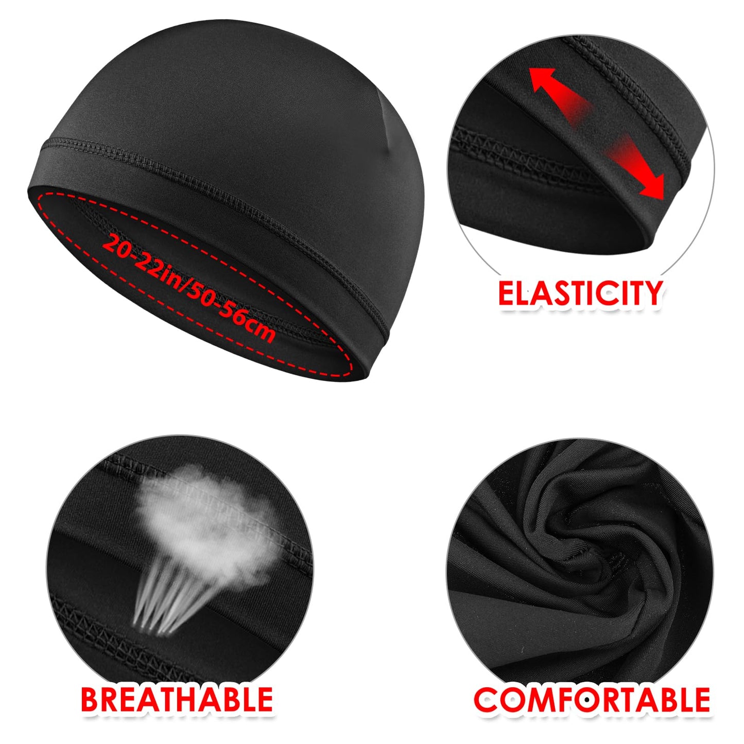 WY LIGHTING LEVEL 3Pcs Skull Caps Soft Lightweight Beanie Hats Moisture Wicking Stretchy Breathable Helmet Liner for Men (Black, Royal Blue, Navy Blue)