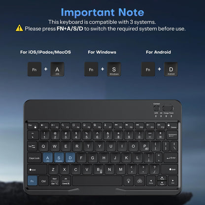 OMOTON Bluetooth Keyboard for Tablet/Android/Windows/iOS, with 7 Colors Backlight Rechargeable Wireless Mini Keyboard for Galaxy Tab A9+/A9+ Plus/S9/S9 Plus/S9 FE, Black