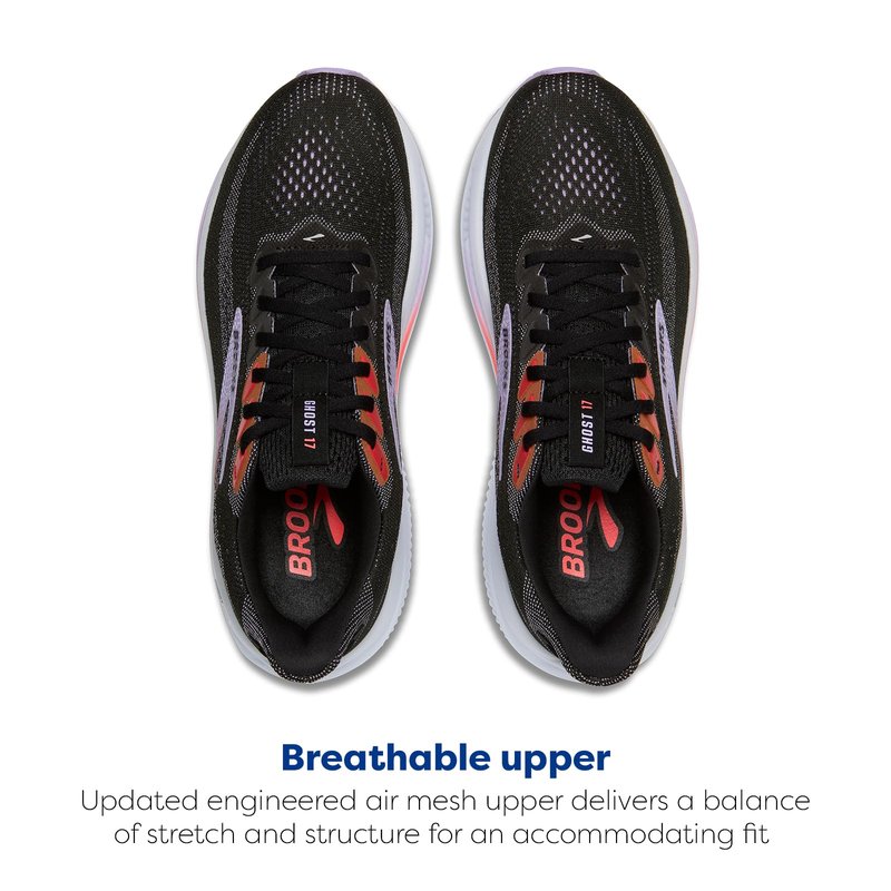 Brooks Women’s Ghost 17 Neutral Running Shoe - Black/Purple/Coral - 5.5 Medium
