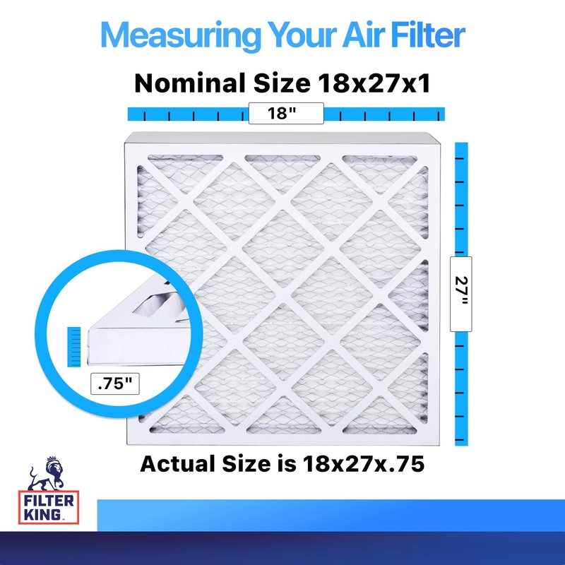 Filter King 18x27x1 Air Filter (MERV 8) (6-Pack) Dust & Allergy Control AC Furnace Filters, MADE IN USA, HVAC, Pleated, Electrostatic (Actual Size: 18 x 27 x .75)