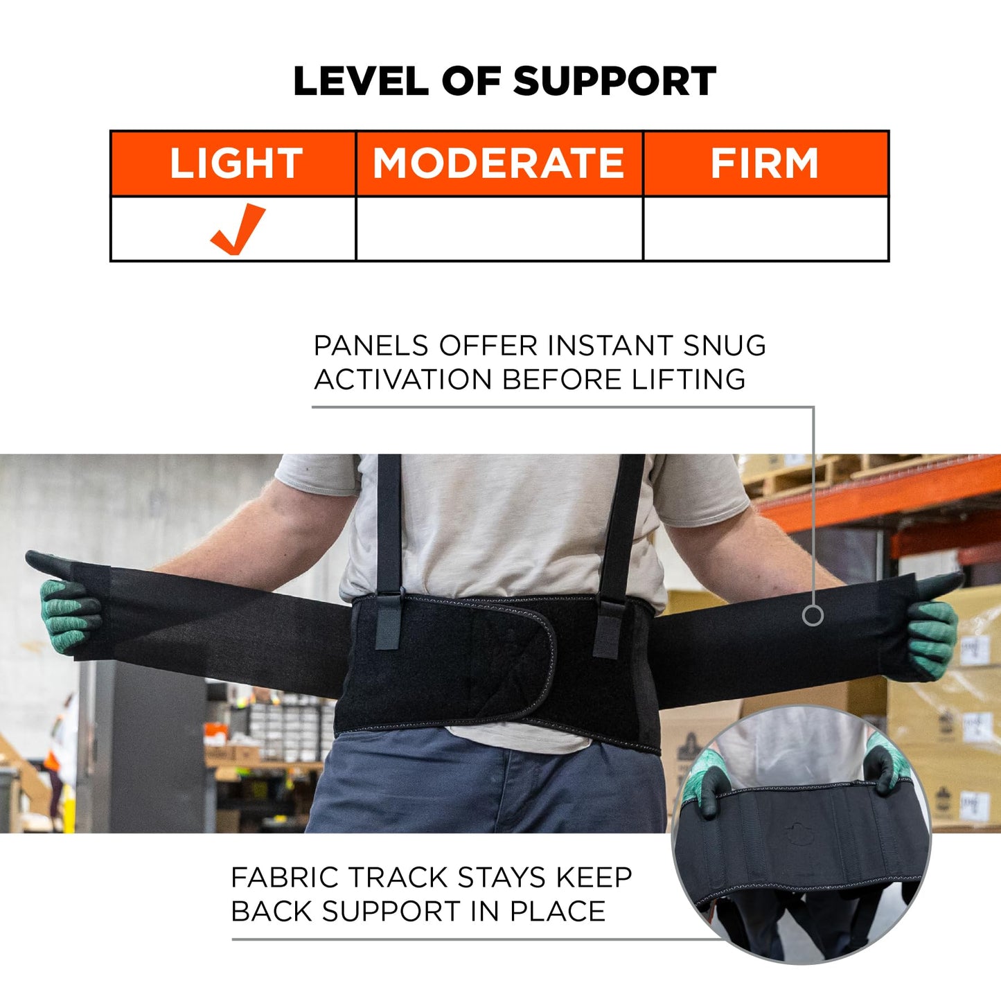 Ergodyne ProFlex 1650 Back Support Belt, 7.5" Elastic, Adjustable, Removeable Straps, Black, Medium