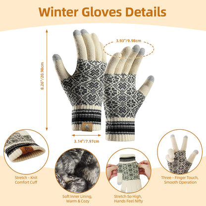 Winter Beanie Hat Long Scarf and Touchscreen Gloves for Women Fleece Lined Skull Cap Neck Scarves for Men 3Pcs