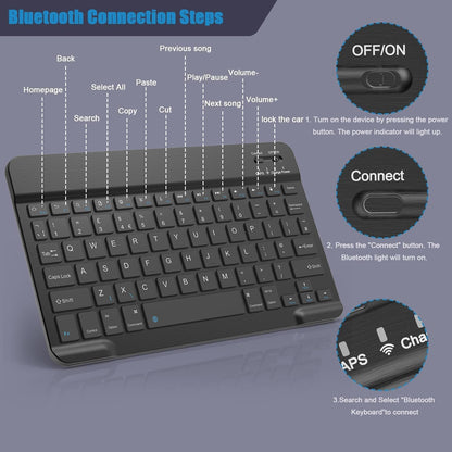 NOOX Bluetooth Keyboard for iPad 10th Generation, iPad Pro 13/12/11/10/9/8/7 inch, iPad Air 13/11th Gen, iPad mini, Tablets, etc. - Slim Wireless Portable Travel Office Computer Accessories
