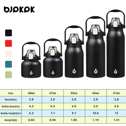 BJPKPK Insulated Water Bottles with Straw, 45 oz Stainless Steel Metal Water Bottle with One-handed Opening Lid, BPA Free Reusable Jugs, Thermo for Gym Sports Outdoors, Black