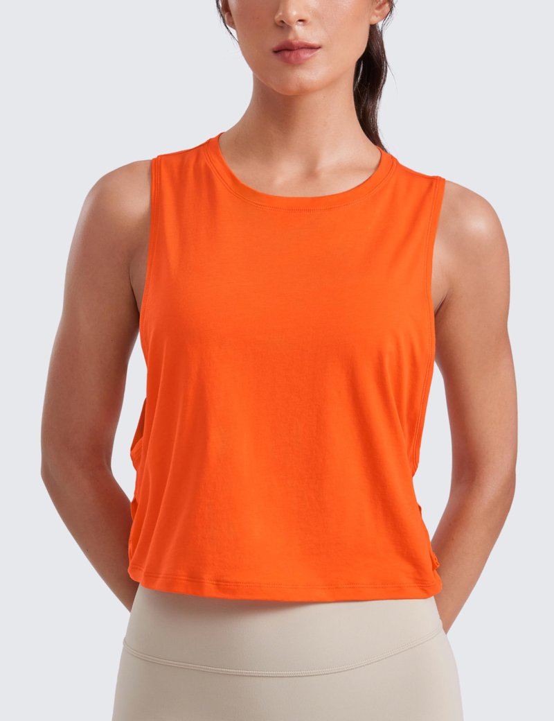 CRZ YOGA Pima Cotton Large Armhole Tank Tops for Women - Workout Sport Athletic Yoga Running Gym Loose Crop Sleeveless Shirts Deep Armhole-Coral X-Small