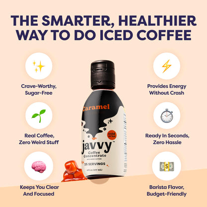 Javvy Coffee Concentrate - Cold Brew Coffee, Perfect for Hot or Iced Instant Coffees, Hot Drinks, Cold Brew Concentrate, 35 Servings - Caramel