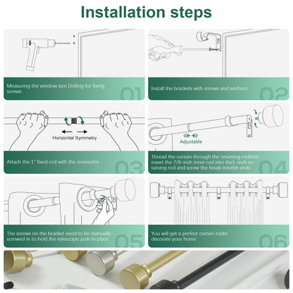 Gold Curtain Rods for Windows 28 to 48 Inch(2.3-4ft), 1 Inch Diameter Heavy Duty Curtain Rod, Adjustable Decorative Drapery Poles 18-45", Brushed Gold