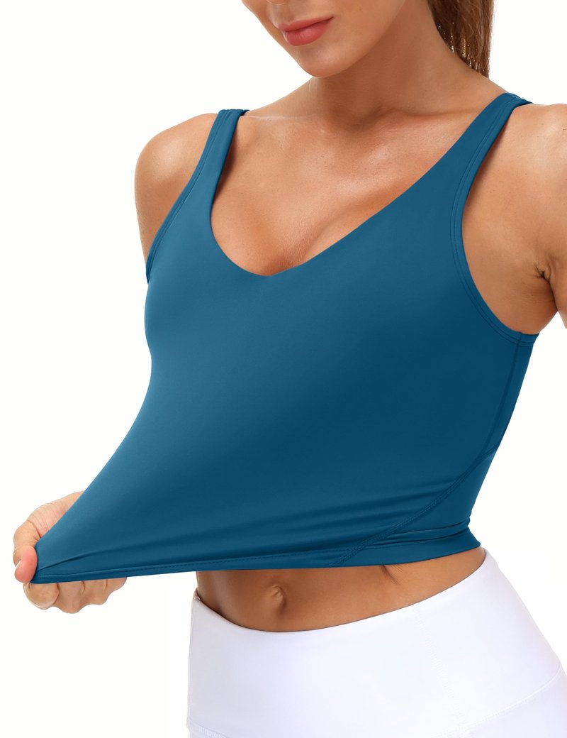 Women’s Longline Sports Bra Wirefree Padded Medium Support Yoga Bras Gym Running Workout Tank Tops(Dark Blue Green, Small)