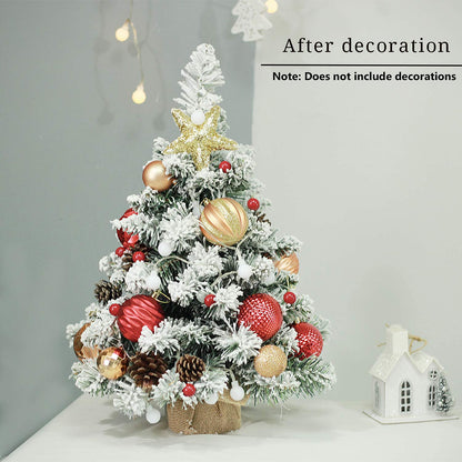 Pre-Lit Artificial Mini Christmas Tree,20 Inch Snow Flocked Small Pine Xmas Tree with 40 LED Lights,70 Branch Tips,Battery Operated Tabletop Christmas Tree Burlap Base-(50cm)