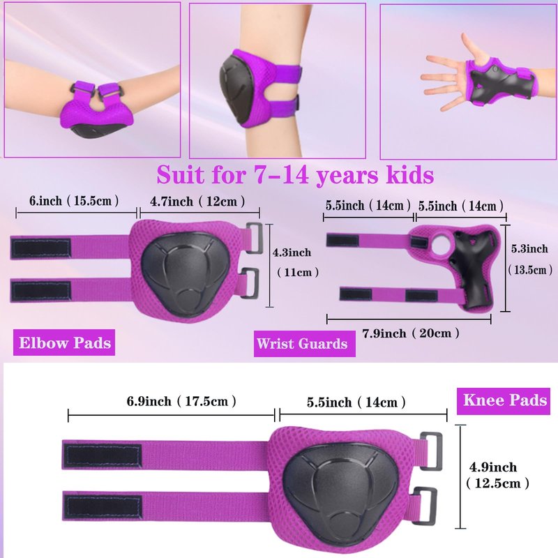 Kids/Youth Knee Pads and Elbow Pads Set for Kids 3-14 Years Boys Girls Protective Gear Set Adjustable Knee Pads, Elbow Pads, Wrist Guards Skateboard Skating Skiing Cycling Biking Running Scooter