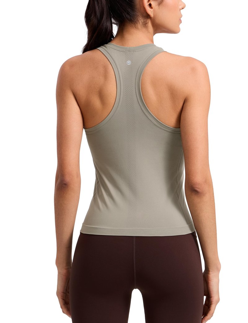 CRZ YOGA Seamless Workout Tank Tops for Women - Athletic Running Gym Sleeveless Shirts Crewneck Racerback Breathable Warm Ash Grey Small