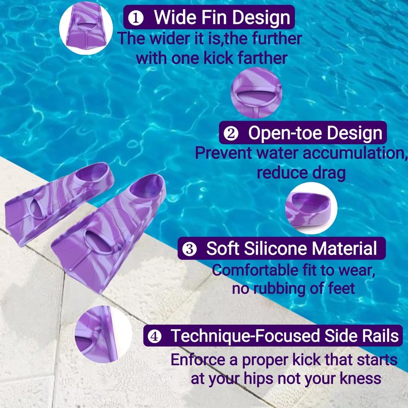Gugmoy Kids Swim Fins,Comfortable Silicone Flippers for Swimming and Diving,Size Suitable Beginners Kids Girls Boys Adults (Medium, GrapePurple)