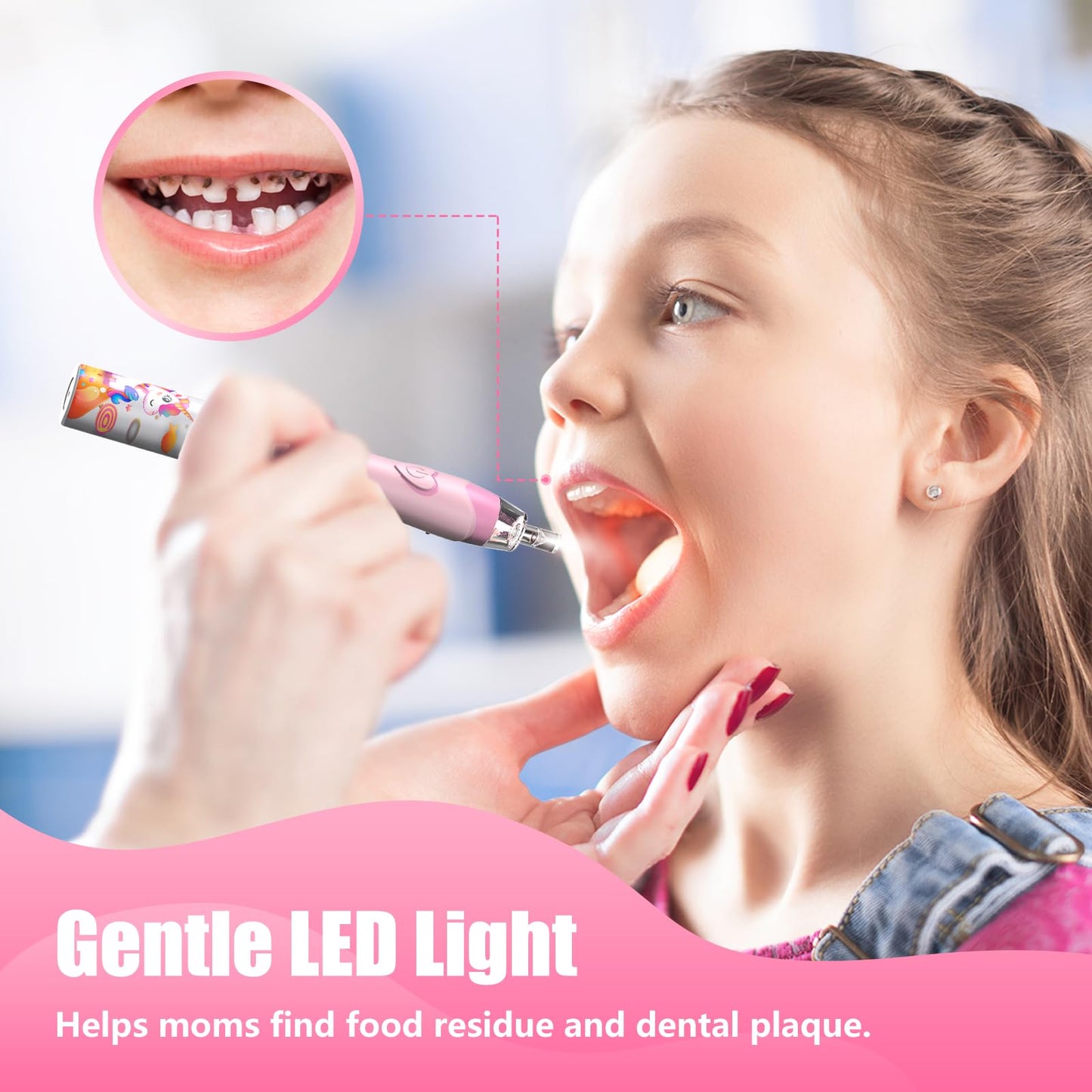 Kids Electric Toothbrush 3-5-6-12, Toddler Toothbrush Girls Electric Toothbrush with Timer Rainbow LED Light Up Sonic Battery Powered Junior Childrens Electric Toothbrush (Unicorn Pink)