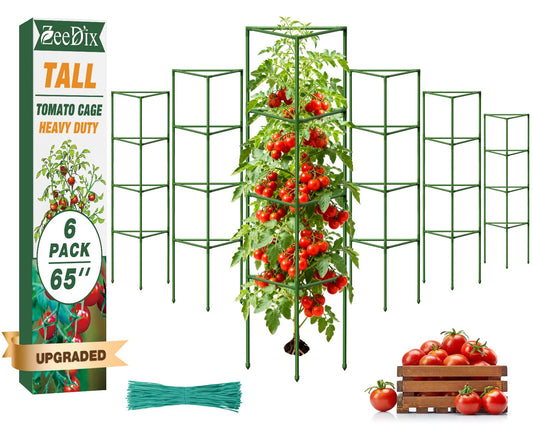 ZeeDix 6 Pack 65 Inch Tall Tomato Cages for Garden, Heavy Duty Large Plant Trellis Support Stakes for Climbing Plants, Adjustable Tomatoes Cage for Pots & Outdoor Raised Garden Bed
