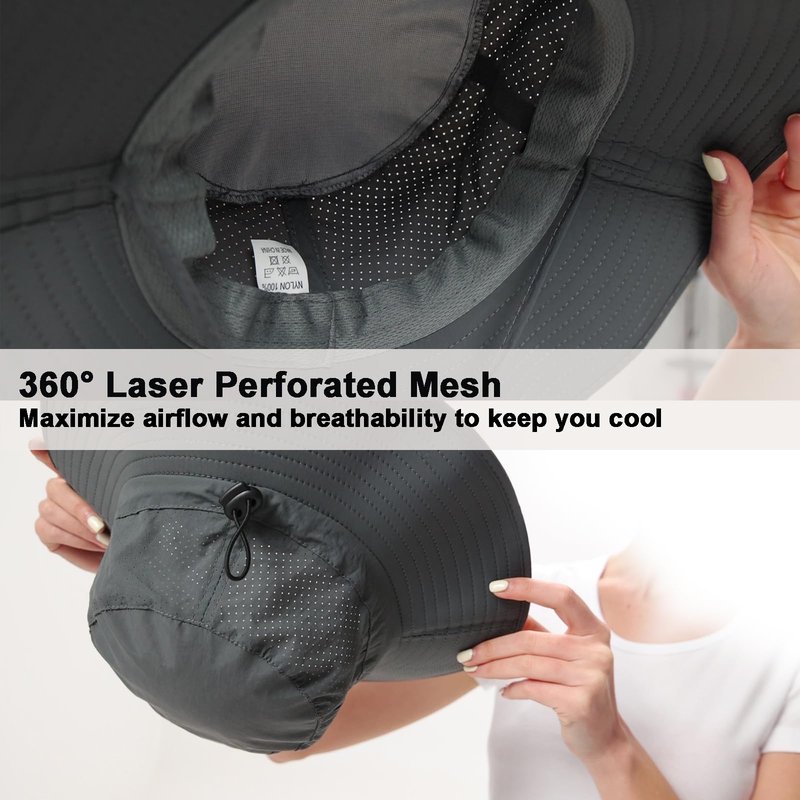 Rosoz Sun Hat for Men Women Cooling Boonie Hats Breathable Wide Brim Fishing Bucket Hat Beach Hat Safari Hiking Garden Summer UV Protection Black