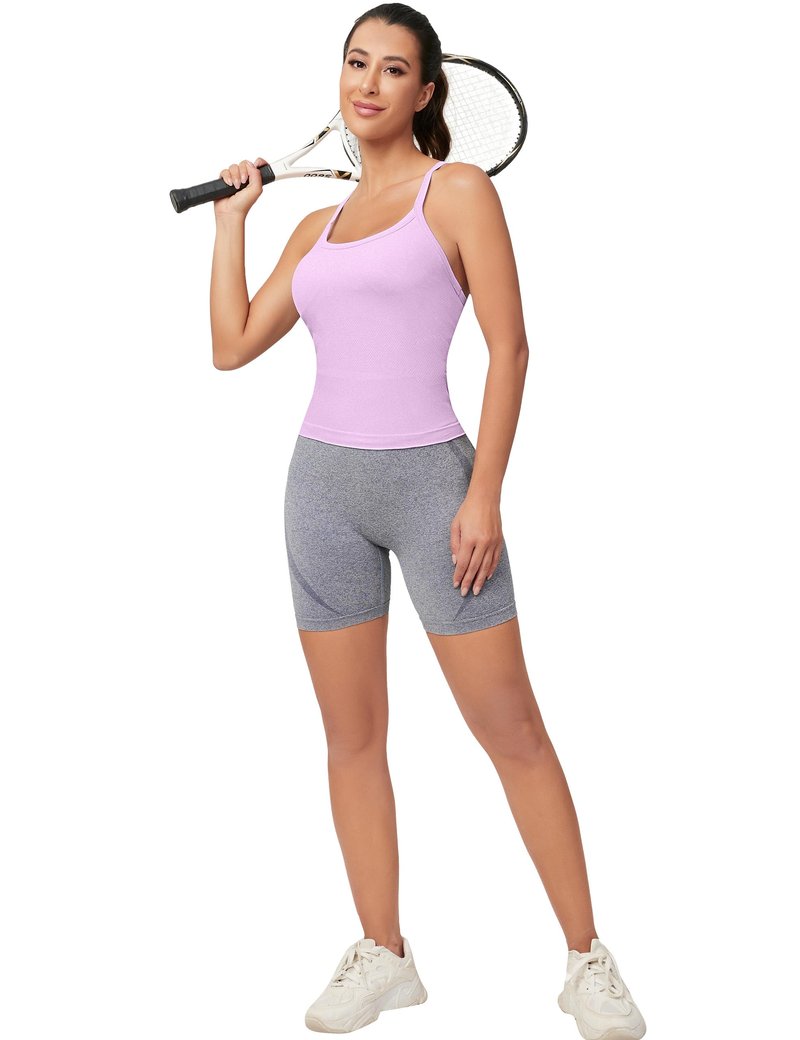 MathCat Workout Tank Tops for Women with Built in Bra, Sleeveless Gym Tops Seamless Racerback Athletic Yoga Shirts Lilac