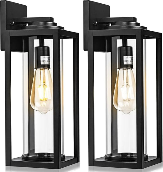 20inch Large Outdoor Wall Lights - 2 Packs Modern Black Exterior Light Fixture with Clear Glass Shade, Waterproof Porch Lighting for House, Farmhouse Sconces Lantern for Front Door, Garage