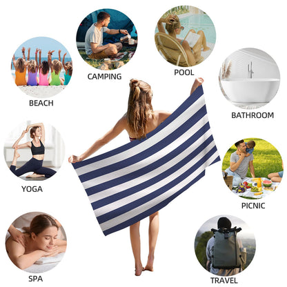 CNMTCCO Large Beach Towel for Adults with Bag - Quick Dry Microfibre - 100% Recycled Towel - Sand Free, Lightweight, Compact (160x90cm, 63x35in) (Blue)