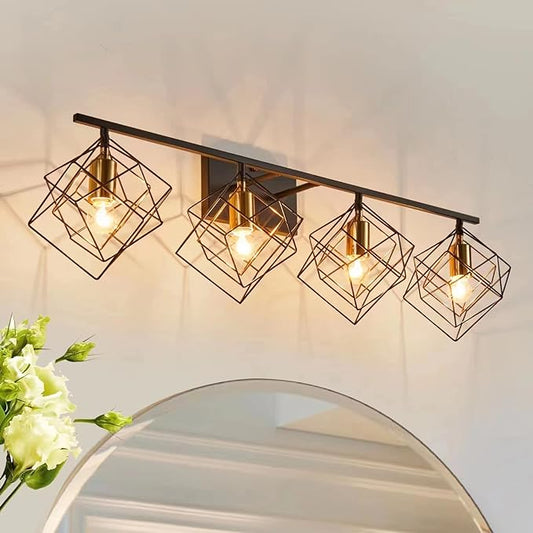 4 Light Vanity Light for Bathroom,Bathroom Light Fixtures Over Mirror with Rotatable 4 Cube Shades, Modern Wall Mounted Lights Matte Black,Industrial Black Vanity Light for Hallway Living Room