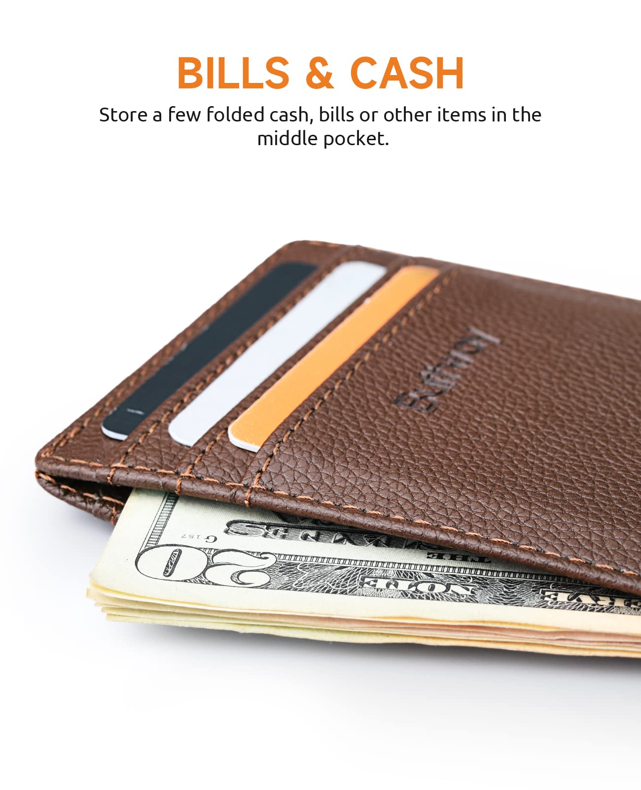 Buffway Mens Slim Wallet, Minimalist Thin Front Pocket Leather Credit Card Holder with RFID Blocking for Work Travel - Chicago Coffee