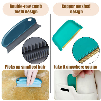 AXLUNAR Pet Hair Remover - 4 Pack Dog Cat Hair Remover for Couch Furnitures, Reusable Lint Remover Shaver Portable Carpet Rake Scraper Brush for Blanket,Clothing, Pet Towers, Car Upholstery Blue