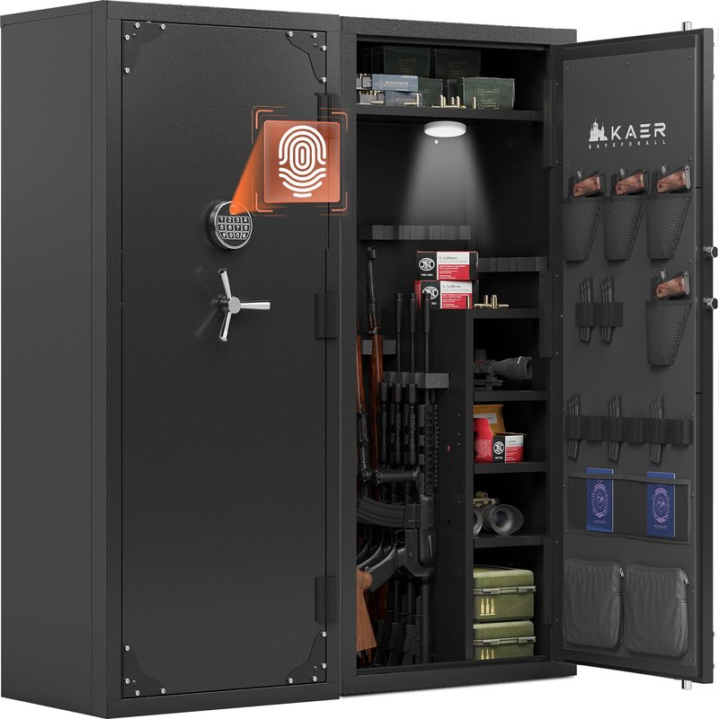 KAER Large Biometric Gun Safe for Rifles and Pistols,Storage 20-25 Firearms (with/Without Scopes),Gun Cabinet with Adjustable Storage/Pistol Pouches Rifle Safe for Home Defense,Hunting,Shooting,AR-15