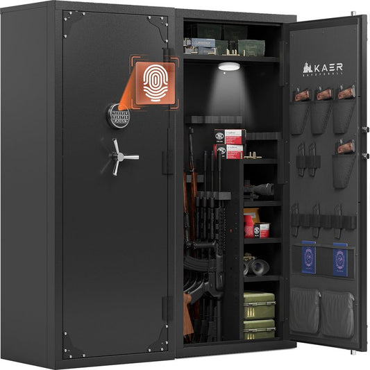 KAER Large Biometric Gun Safe for Rifles and Pistols,Storage 20-25 Firearms (with/Without Scopes),Gun Cabinet with Adjustable Storage/Pistol Pouches Rifle Safe for Home Defense,Hunting,Shooting,AR-15