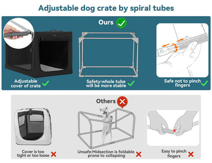 Petsfit Dog Crate, Sturdy Frame and Ventilation Mesh,Large Dog Crate for Car Travel,Fleece Mat Rolling Curtain Dog Carrier for Medium to Large Dogs