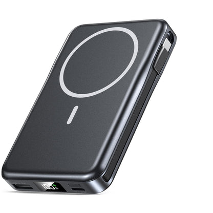 Magnetic Portable Charger, 10000mAh Power Bank, 5 in 1 Portable Charger with Built in Cable, 20W Fast Charging for Magsafe Battery Pack Compatible with iPhone 17/16/15/14/13/12 Pro/Pro Max Series