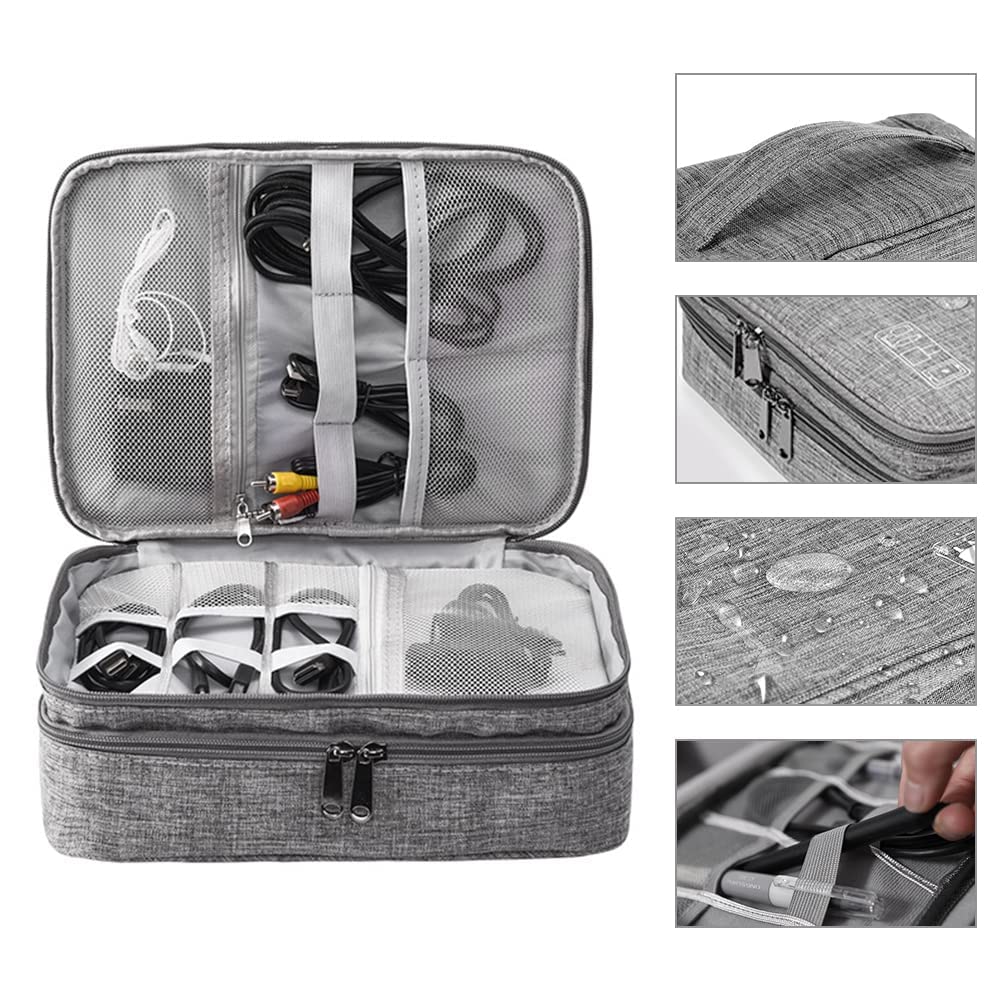 HCFGS Travel Cable Organiser Bag, Electronics Accessories Organizer Bag Extra Large 3-Layers Universal Carry Travel Gadget Bag for Power Bank, Memory Card, Data cable, Charger Hard Disk (Grey)