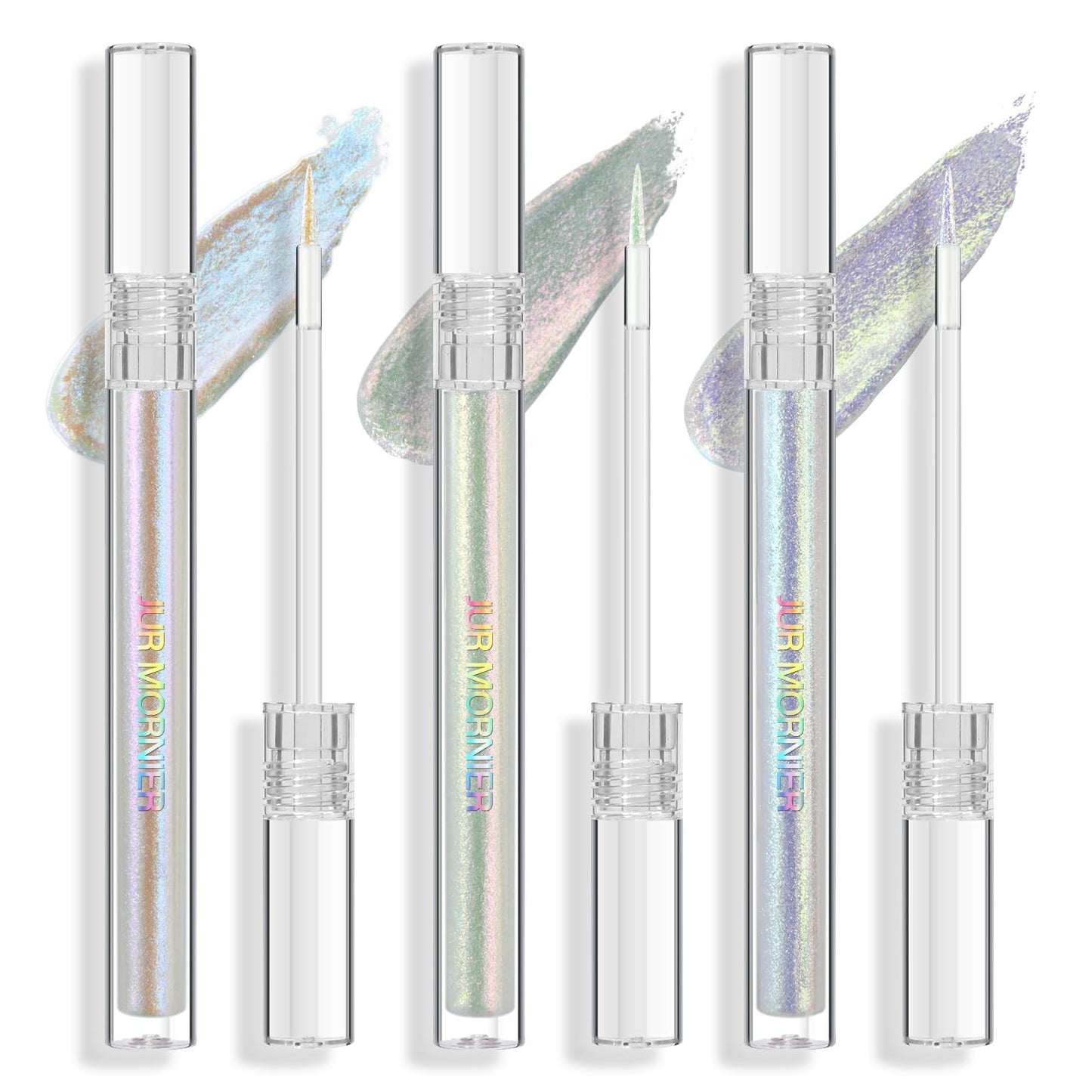 JUR MORNIER Multichrome Liquid Eyeshadow Set,3 Colors Multi-Dimensional Fairy Makeup,High Pigment Waterproof Aurora Eye Shadow,Ultre Fine Tip Glitter Eyeliner (01 Aurora+02 Twilight+03 Moonbow)