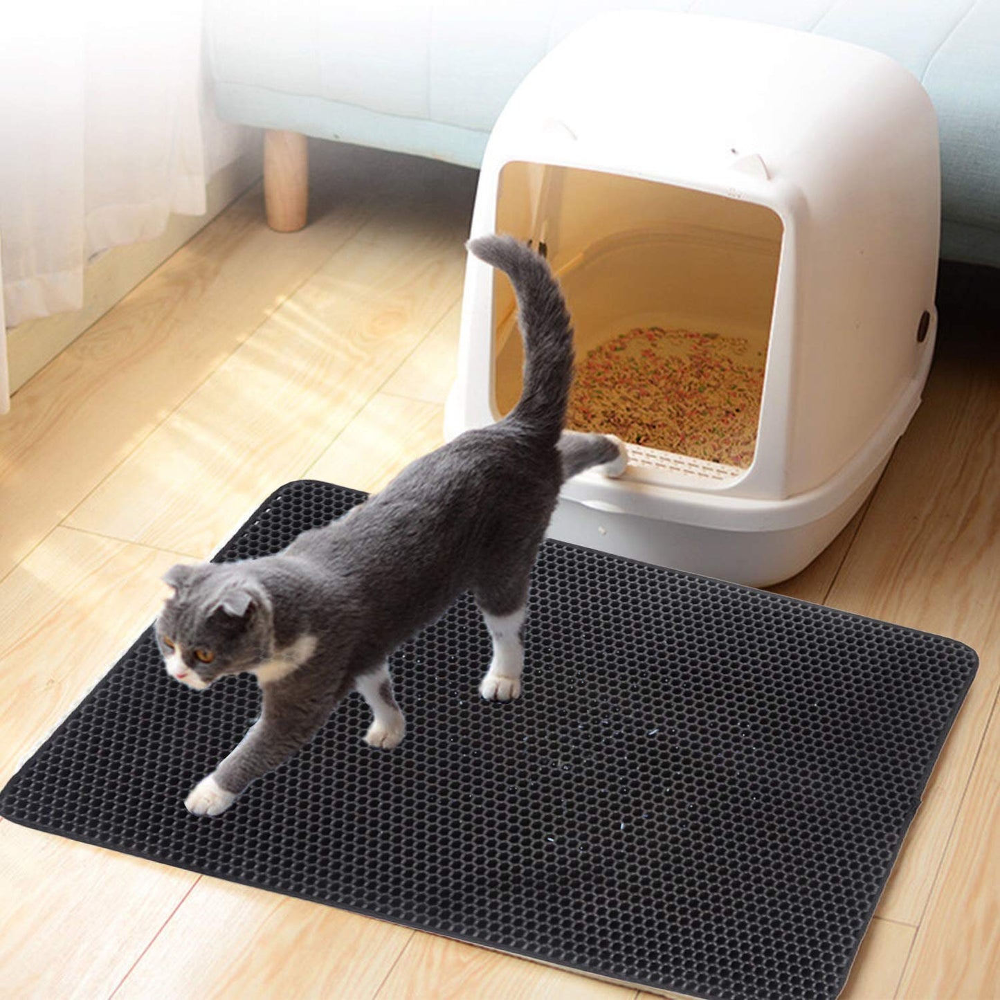 Cat Litter Box Mat Litter Double-Layer Design Waterproof Urine Proof Material, Easy Clean and Floor Carpet Protection Best Scatter Control Easy to Clean, Soft on Paws Cat Tray Mat (Small) (S (Pack of 1))
