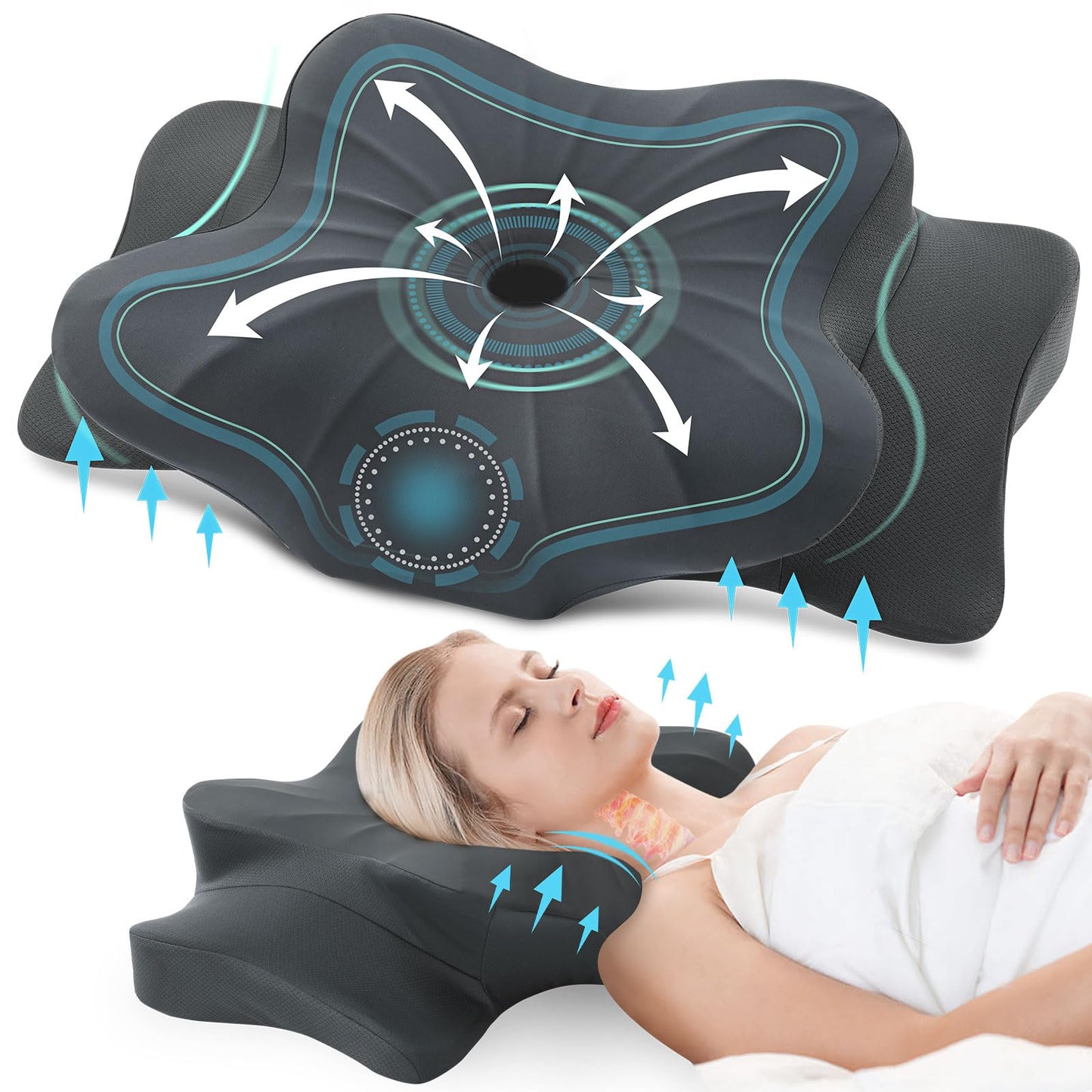 DONAMA Cervical Pillow for Neck and Shoulder,Contour Memory Foam Pillow,Ergonomic Neck Support Pillow for Side Back Stomach Sleepers with Pillowcase